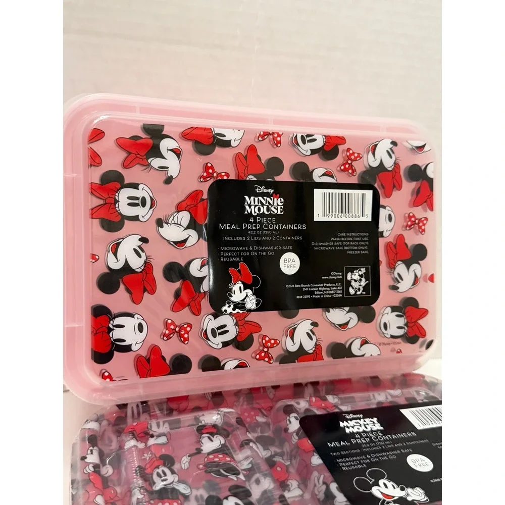 Disney Mickey Minnie Mouse Meal Prep Containers 8pc Set BPA Free Pink Red New